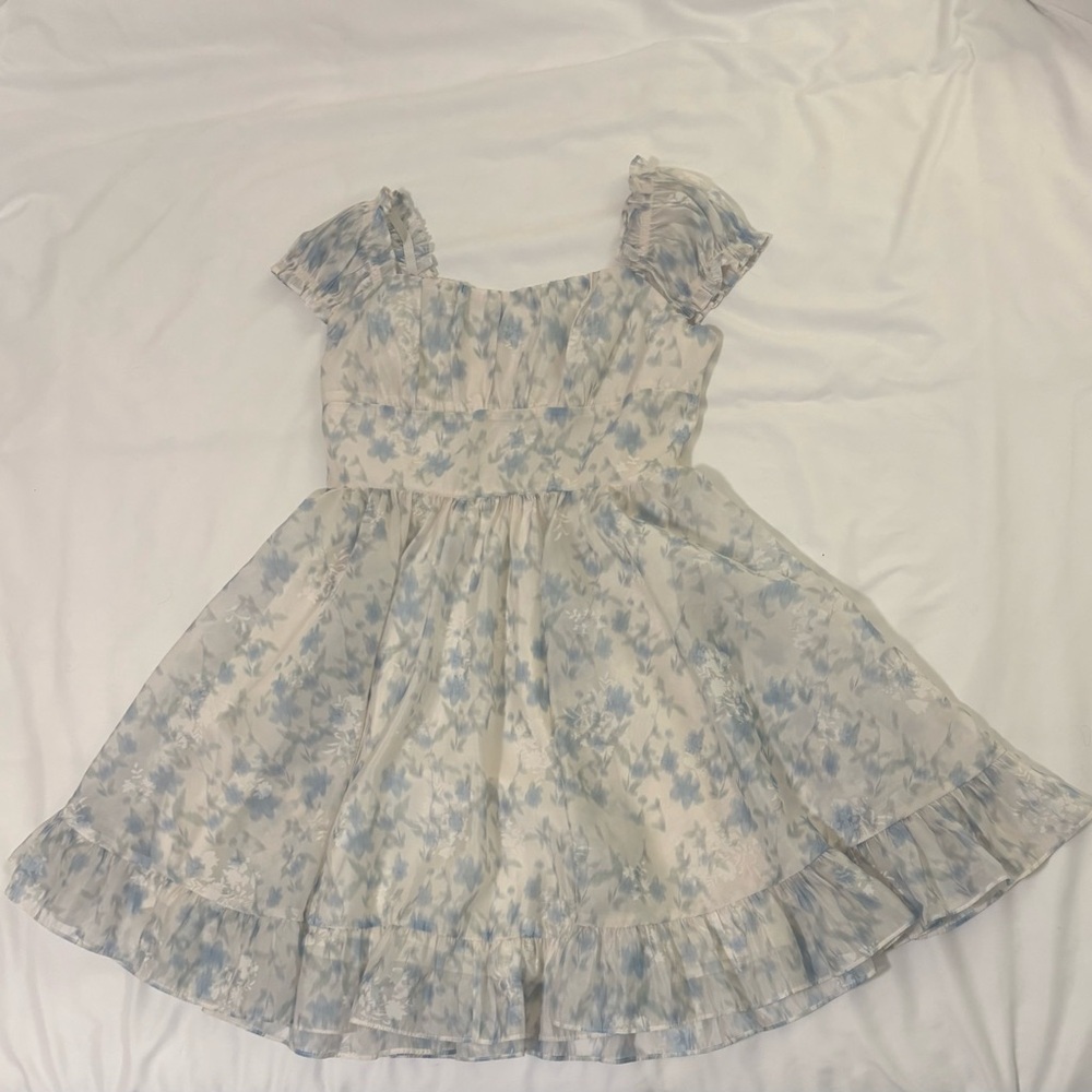 Floral Blue and White Bouncy Mini Dress